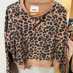 Aerie Animal Print Crew Neck Sweater - Brown and Black